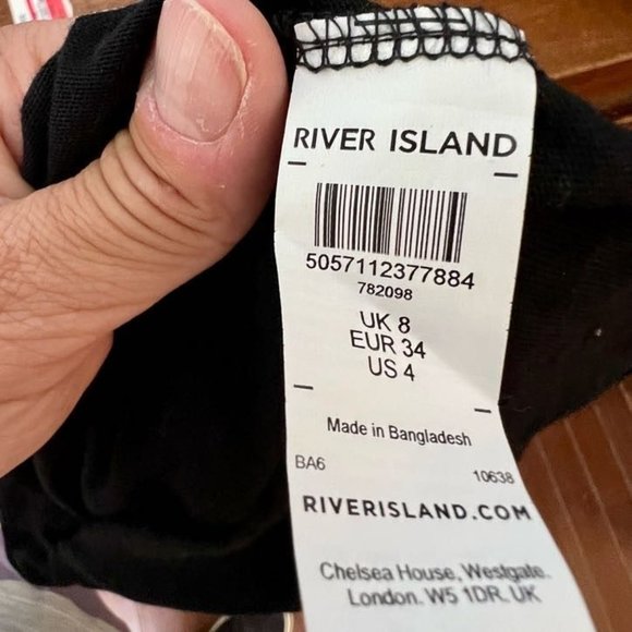 River Island Black Ruched Side Cap Sleeve Bodycon Midi Dress Women's Size 4 - Picture 7 of 8